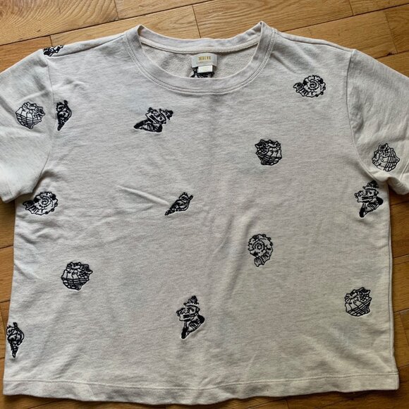 Maeve by Anthropologie Cream Seashell Embroidered Tee, Size Large - Picture 2 of 9